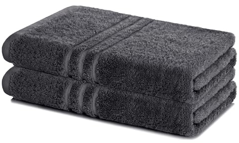 Lavea® 2er Badetuch Set 100 x 150 cm Baumwolle, Duschtuch groß, Frottier Elena, Duschhandtuch, weich und strapazierfähig, waschbar 60 °C, trocknergeeignet, Handtuch, Anthrazit