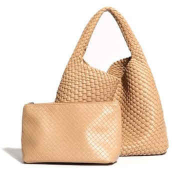 Kiepoar Handtaschen Geflochten für Damen, Große Ledertasche Schultertaschen mit Wallet für Arbeit Schule Reise