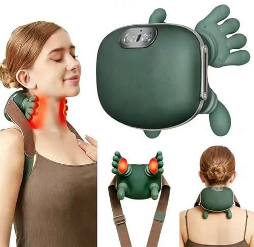 YGVQN Masajeador Cervical 4D Sin Cables con Calor, Calentador de Cuello, 3 Niveles de Intensidad y 2 de Calor, Alivia Dolores de Cuello y Hombros, Recargable USB-C para Casa, Oficina y Viajes