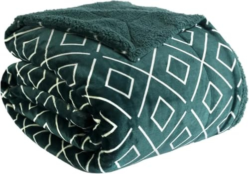 1 Pc Sherpa Fleece Blanket Queen Green - 98 in x 92 in High-Volume Thermal Layer