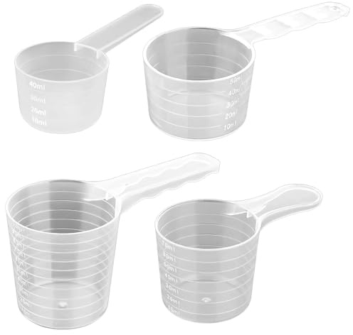 Taza medidora, juego de tazas medidoras de 4 piezas, cucharas de plástico de 40/50/70/100 ml con escala transparente para cocinar y hornear en la cocina, cucharas de plástico