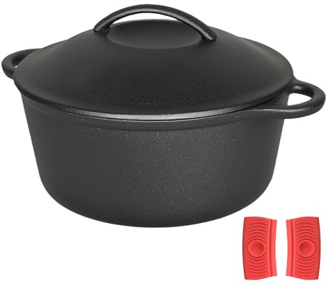 TOQUE Cast Iron Dutch Oven with Lid, 6.6L Large Heavy Duty Casserole Pot, Oven Safe Cast Iron Cookware with Dual Handles for Most Cooktops, Black