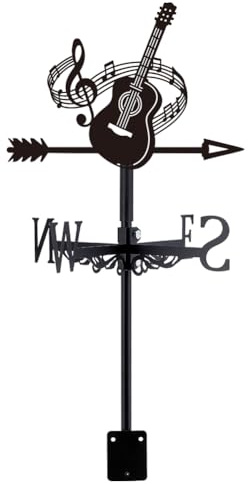 SUPERDANT Girouette Guitare en Fonte Métal Girouettes Noire Mate Note Musicale Décoration Toit Girouette de Jardin Exterieur Cour Grange Indicateur Direction Vent 30.3x26.2cm
