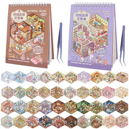 40 Set DIY 3D Adesivi di Scena, Adesivi Decorativi 3D per Scene di Case in Miniatura, con 2 Pinzetta, Miniature scene Stickers, per Adulti e Bambini, per Stress Sollievo