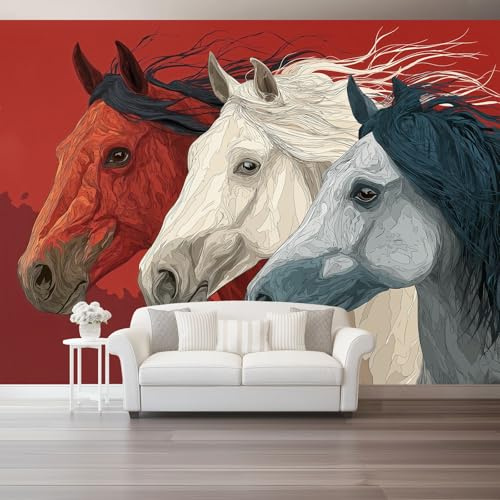 Papel tapiz fotográfico 350 x 256 cm Revestimiento de paredes decoración de salón Diseño Arte Caballo Retro para dormitorio, sala de estar, papel tapiz no tejido, decoración de pared, Rojo