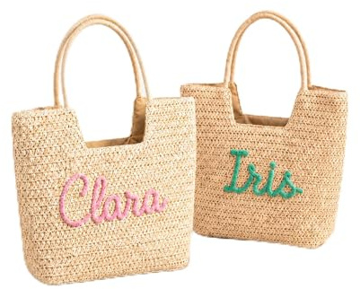 Bolsa Tote Playa Paja Personalizada Bordado Nombre, Bolso Hombro Verano Rafia Ganchillo Artesanal, Cartera Compra Boho con Texto Personalizable, Regalo Ideal Cumpleaños Mujer Mamá Amiga