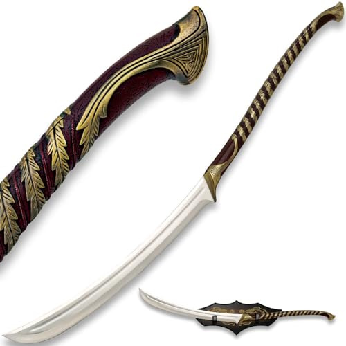 United Cutlery Lord of the Rings High Elven Warrior Sword Replica | Officially Licensed | Silkscreen Wooden Display Plaque | Certificate of Authenticity | 49 3/4 Overall Length