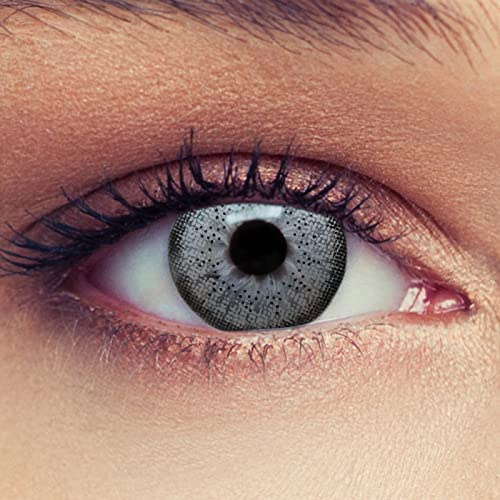 Designlenses graue Kontaktlinsen mit Stärke, 1 Paar (2 St.) farbige Monatslinsen für einen natürlichen Effekt, geeignet für dunkle Augen + Gratis Behälter Natural Grey -5,50