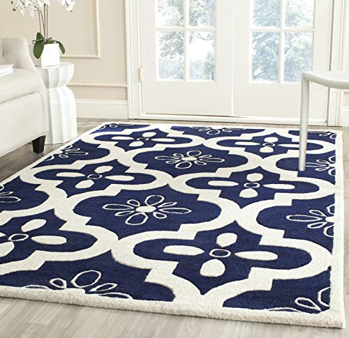 SAFAVIEH Zeitgenössische Teppich für Wohnzimmer, Esszimmer, Schlafzimmer - Chatham Collection, Kurzer Flor, Dunkelblau und Elfenbein, 183 X 274 cm