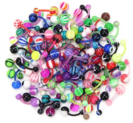 CrazyPiercing Assorted Lot of 100PCS Banana Piercing 14G Belly Button Rings Piercing Jewelry