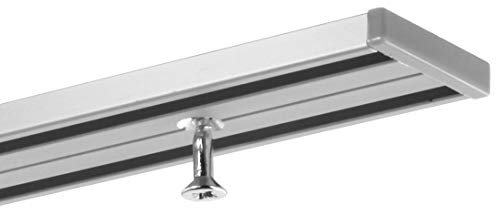 Gardineum 2,20 m Gardinenschiene, alle Längen bis 400 cm möglich, Vorhangschiene, Aluminium, silber, alu-silber eloxierte Oberfläche, 2-läufig, vorgebohrt