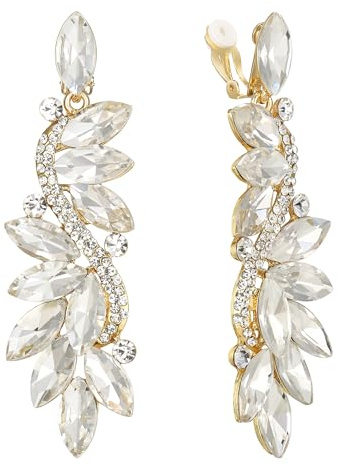 Clearine Damen Ohrclips Modern Hochzeit Braut Kristall Blume Romantik Dangle Ohrringe Clip On