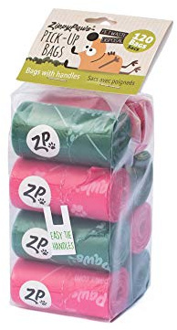 ZippyPaws - Hundekotbeutel, Ersatzrollen, große Starke Kotbeutel mit leicht zu bindenden Griffen, misst 36,4 x 14,5 cm, Rosa/Grün, 120 Stück