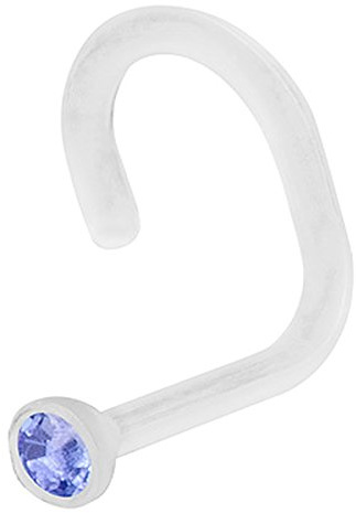 Piersando Piercing Bioflex Stab Stecker Gebogen Spirale mit Kristall für Nase Ohr Tragus Helix Lippe Intim Nasenpiercing Nasenstecker Nasenflügel Weiß Blau
