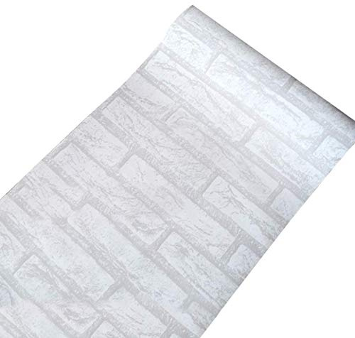 LKXHarleya Autocollant ImperméAble à L'Huile De Papier Peint De Carrelage De Salle De Bains De Cuisine Autocollant Auto-AdhéSif De Tuiles Imprimé En 2d, Brique Blanche, 45cmX5m