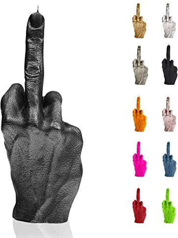 Candellana Kerze in Form eines Mittelfingers | FCK | Höhe: 20 cm | Schwarz Metalisch | Brennzeit 30h | Kerzengröße gleicht 1:1 Einer realen Hand | Handgefertigt in der EU