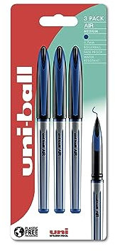 uni-ball UB-188-L Rollerball Pens. Premium 0.7mm Medium Nib for Super Smooth Handwriting. Writes Like a Fountain Pen. Fade and Water Resistant Liquid Uni Super Ink. Pack of 3 Blue Ballpoint Pens