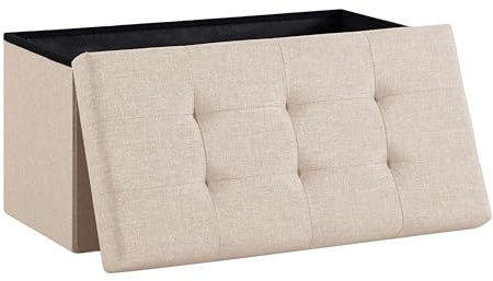 Zedelmaier Sitzbank mit Stauraum Polsterbank Sitzhocker Sitztruhe belastbar bis 300 kg 76 x 38 x 38 cm (Leinen - Beige)