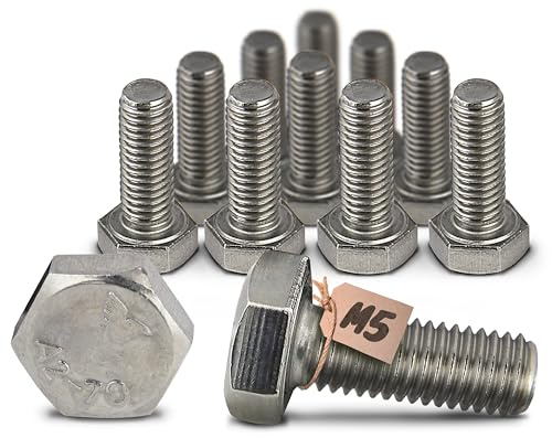 PROTECH 50 Stück Sechskantschrauben M5 Edelstahl M5x10 Gewindeschrauben rostfreier A2 Vollgewindeschrauben Sechskant Schraube V2A DIN933