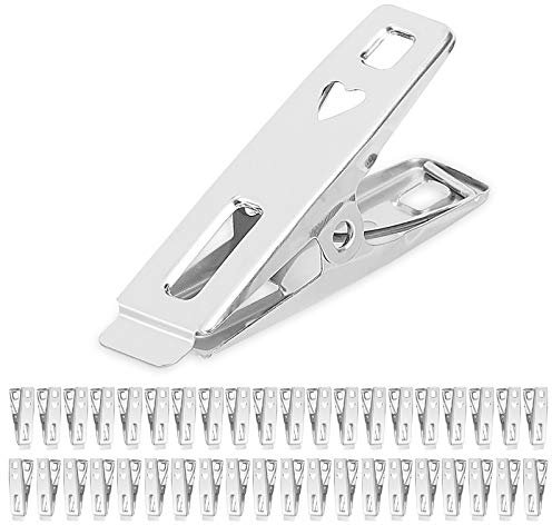 Juibao 40 Stainless Steel Clothes Pegs Metal Laundry Clips Windproof Rust Free Clothespins with Strong Clamp for Washline Bathroom Towels, Socks, Food Sealing