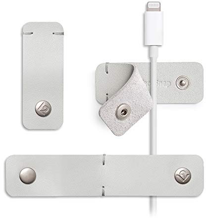 Twelve South SurfaceSnap 3-Pack, Leder-Kabelorganizer/Kabel-Management-Riemen mit beschädigungsfreiem Kleber für jede Oberfläche, Grau