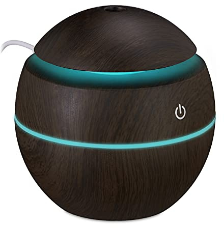 Relaxdays Aroma Diffuser, für Wasser, ätherische Öle, Raumbefeuchter 150 ml, LED Farbwechsel, USB Anschluss, Dunkelbraun