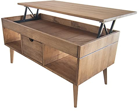 LoMasCasa - Couchtisch Modell Karla mit zentraler Schiebeschublade, massives Kiefernholz in der Farbe gewachstes Holz, konische Beine, Maße 100 x 50 x 47 cm