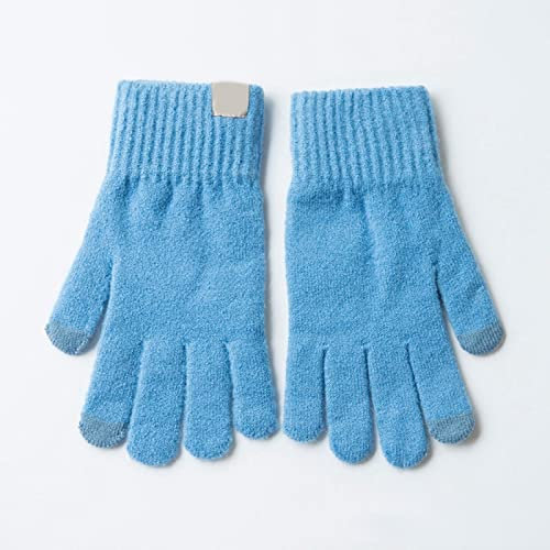 Strickhandschuhe Für Damen, Touchscreen-Handschuhe Für Winterfrauen, Elastisch Gestrickte, Einfarbige Vollfingerhandschuhe, Wärme Im Freien, Weiche Freizeit, Kalte Reithandschuhe, Blau, Einheits