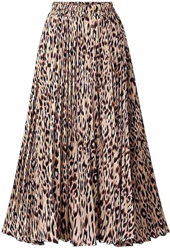 Leoparden Rock Damen Sommer Midi Lang Röcke Hohe Taille Faltenrock Mädchen Sommerrock Skirt XL