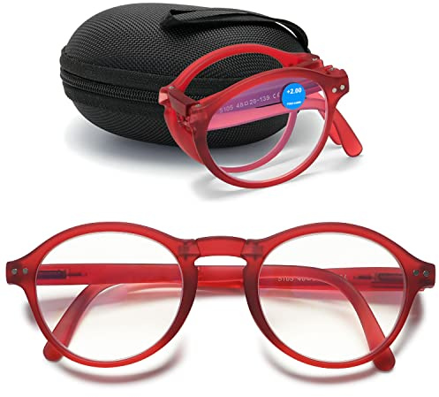 VEVESMUNDO Anti Blaulicht Lesebrillen Faltbare Damen Rund Retro Vintage Blaulichtfilter Lesehilfe Sehhilfe Brille mit Etui