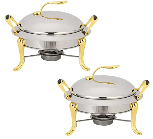 3L Chafing Dish Set, Full Size Stainless Steel Round Buffet Server with Pans, Lid and Fuel Holders, for Catering Party Wedding Dinner Food Warmer (2/3/4/6 Pack),Gold,2 Pack