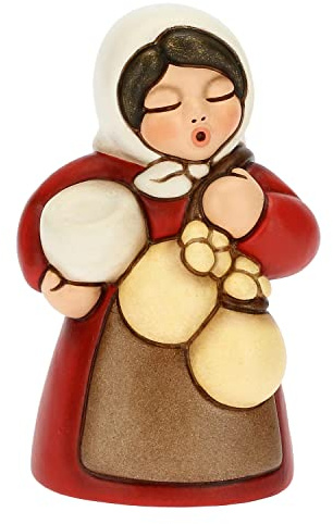 THUN - Krippe 2022 - Krippenfigur für Damen mit Käse aus Keramik, handverziert, rotes Kleid - Klassische Linie Krippe - 5 x 5 x 8 cm h