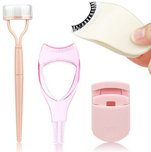 Juome 4 in 1 Eyelash Applicator Tool Kit, False Lash Clip Applicator Portable Eyelash Curlers Eyelash Separator Tool Mascara Comb Lash Buddy Set for Women Girls