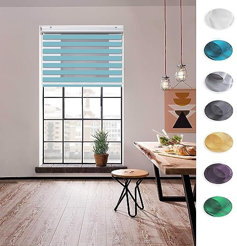 Tür Fenster Rollo Jalousette 35 x 150 cm Sichtschutz Blendschutz Hitzeschutz Day + Night Plissee Falt-Rollo Montage-Teile inklusive für Fenster oder Tür, Badezimmer, Blau