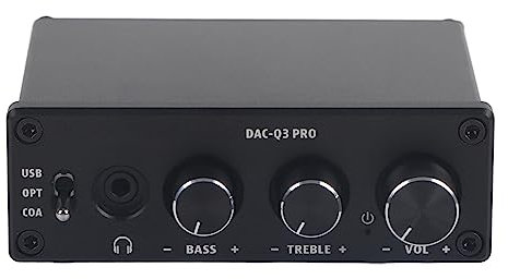 AC Q3 PRO DAC Decoding Decoder with Headphone Amplifier, High/Low Sound Adjustment, Fiber/Coax + PC‑USB Input, Gold-Plated Output (Black)