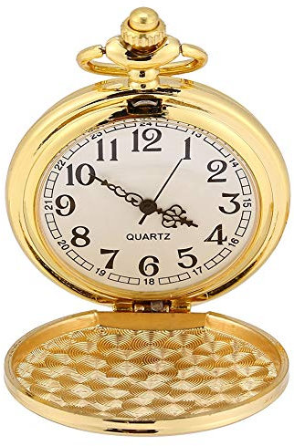 Taschenuhr mit Kette, Klassische Quarz Analog Glatt Taschenuhr Halskette Anhänger mit Kette, Langlebiges Legierungsketten und Gehäusematerial (feine goldglänzende Kette)