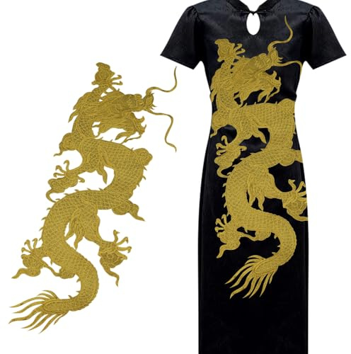 Drachen-Aufnäher, lang, goldfarben, Drachenapplikation, Stickerei, Scrapbooking, zum Aufnähen, dekoratives Kostüm