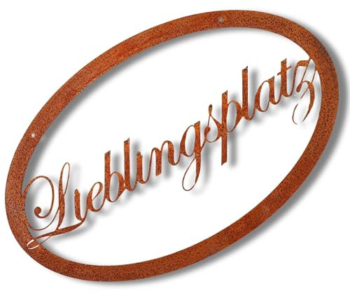 Rostikal Lieblingsplatz Türschild 42 x 26 cm Wanddeko Metall Gartendeko Rost Hoop