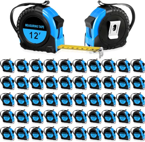 Copkim 50 Pieces Tape Measure Retractable and Easy Read with Fractions Marked Easy Read Basics Self Locking Measuring Tape Bulk for Engineer Contractors(12 Ft,Blue)
