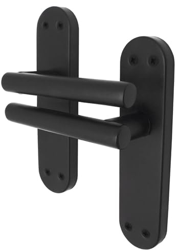 EAI Matt Black Door Handles, 1 Pair on Backplate - Oliena | 1 Pair of T-Bar Lever on Backplate Internal Door Handles, Fixings Included