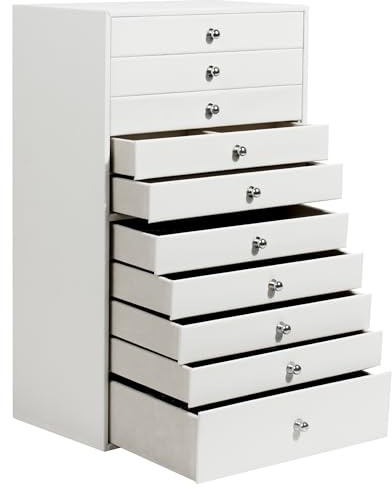 GUKA Large Jewelry Box, Jewelry Case with 10 Drawers for Big and Small Jewelry, Jewelry Storage Organizer for Watch Earrings Necklace Rings Bracelets, Birthday Wedding Gifts, White