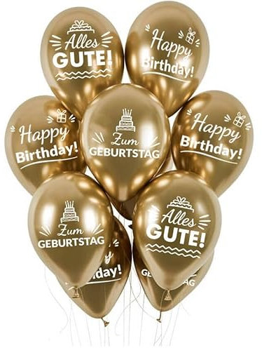 Flowballoons Geburtstag Luftballons Gold - Luftballon Geburtstag - Geburtstagsdeko - Ballons Für Geburtstage Luftballongirlanden Metallisch Set Packung mit 10 Stück