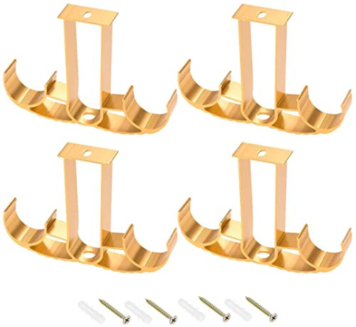 XYWHPGV Soporte para barra de cortina, aleación de aluminio, soporte de doble soporte para barra para cortinas de 26 mm a 28 mm, montado en el techo, 115 x 78 x 18 mm, dorado, 4 piezas(7068a 5589b 4e