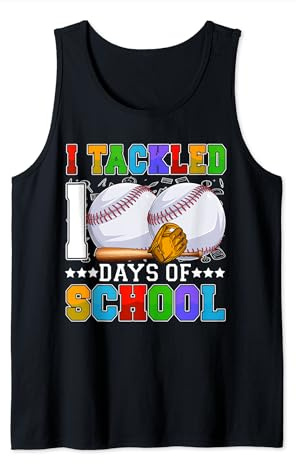 I Tackled 100 Days Of School Baseball Balls Bat & Helmet Boy Tank Top