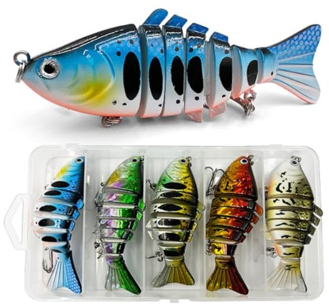 HOUSON 5 PCS Angelköder, Kunstköder 7 Segmente Wobbler Hecht Forellenköder Künstlicher Kunstköder für Salzwasser Süßwasser Forelle Barsch Lachs Angeln