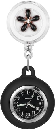 Avaner Krankenschwesteruhr Blumen Design Silikon: Schwesternuhr mit Clip Pin Pflegeruhr FOB Uhr Analog Quarzwerk Pulsuhr Ansteckuhr Ausziehbare Krankenschwester Uhr für Arzt Doktor Medical Person