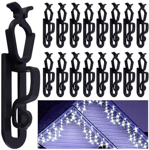 Vikdio 50 Pcs Black Gutter Hooks for Christmas Lights, Gutter Clips for Fixing Outdoor String Lights, Work with C9 C7 C6 on Shingles, Roof Ridge Line on Halloween Xmas Decoration