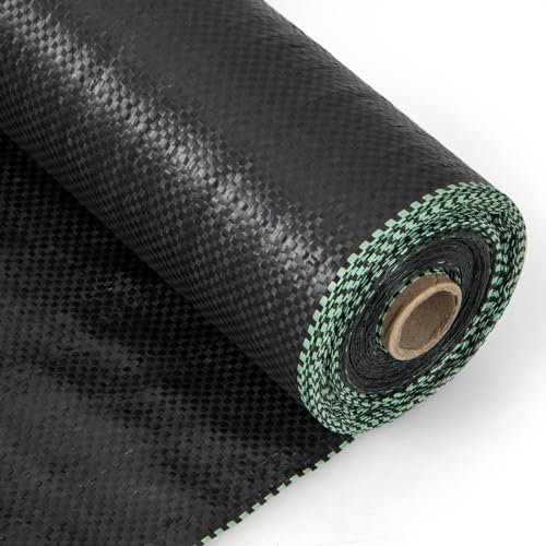 GOPLUS 50m² Toile de Paillage Anti Mauvaises Herbes, Géotextile en PP Excellente Perméabilité, Installation Facile, pour Jardin, Allée, Serre, Noir (2x25m | 60g/m²)