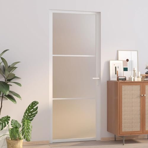 ZEYUAN Innentür 83x201,5 cm Weiß Mattglas und Aluminium, Zimmertür, Eingangstür, Innentüren, Wohnungstür, Nebeneingangstür, Terrassentür, Außentüren - Montagezubehör inbegriffen