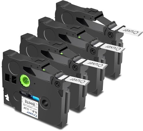 Cruxer 4er-Packung Kompatibel für Brother P-touch HSE-221 Schrumpfschlauch Schriftband，Schwarz auf Weiß Etikettenband 0,34'' 8.8mm x 1.5m Schriftband Ersatz für PT-P750W PT-D200 PT-H105
